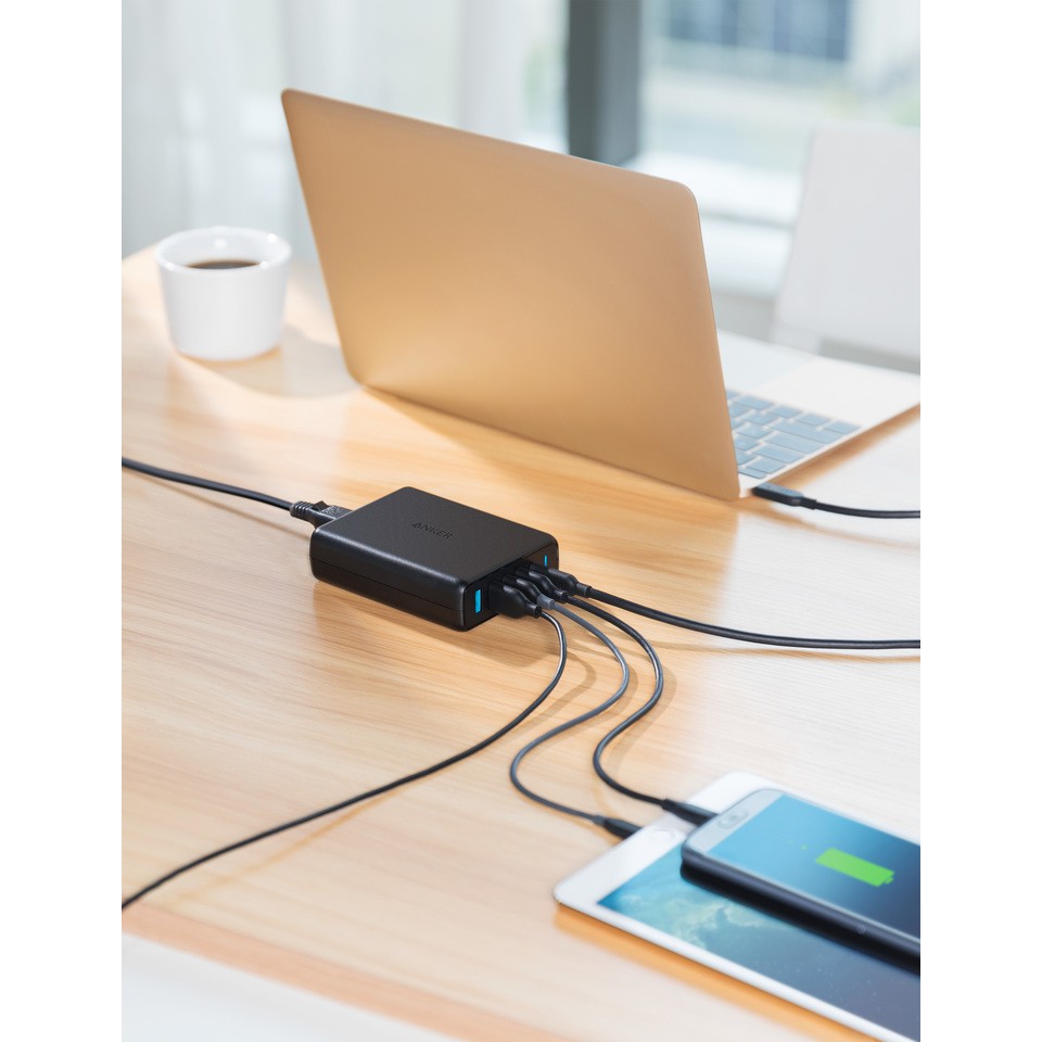 Sạc ANKER PowerPort 5 cổng 60W - 1 USB-C PD 30W & 4 USB A Power IQ 12W - Model A2056  - BH 18 THÁNG
