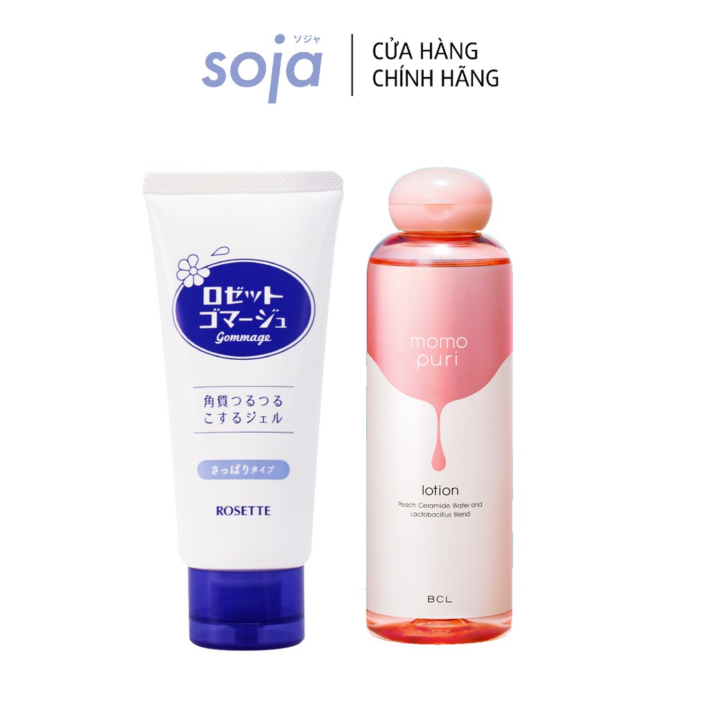 Combo Tẩy Tế Bào Chết Rosette Gommage 180G Và Nước Cân Bằng Ẩm Hương Đào BCL Momopuri Lotion 200mL