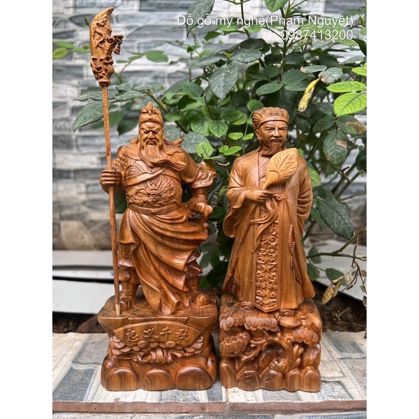 tượng gỗ quan công,khổng minh gỗ bách xanh bày phong thủy
