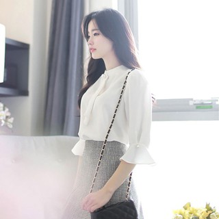 Áo chiffon nữ cổ trụ tay bèo