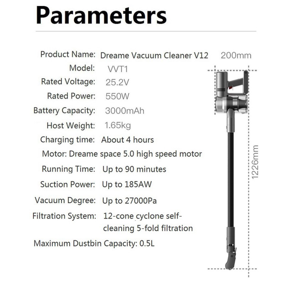 Máy hút bụi cầm tay Dreame V12 - Lực hút 25000Pa, Giảm tiếng ồn, Lọc sạch bụi mịn, Máy nhẹ 1.6kg