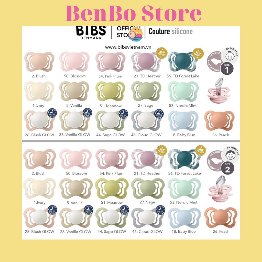 (Tặng hộp đựng) BIBS Couture:  Núm Vát Chống Hô/ Vâu Cho Bé Chất Liệu Silicone