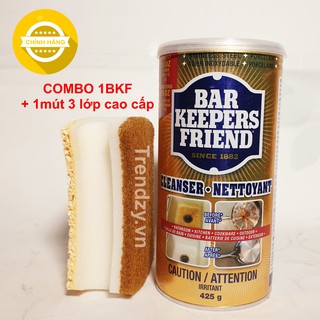 Combo bột tẩy rửa đa năng bkf + mút tẩy rửa 3 lớp cao cấp | làm sạch kính nhà tắm | hộp 425g | nhập khẩu usa
