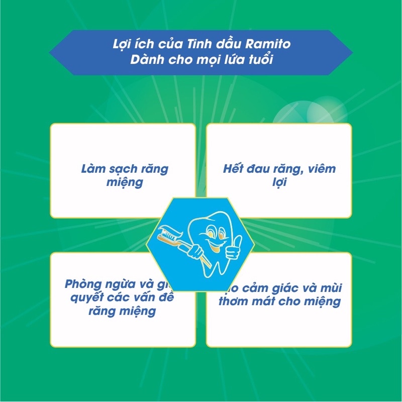 Tinh dầu răng miệng Ramito -10ml - làm sạch, tạo hơi thở thơm mát, phòng ngừa và hỗ trợ giải quyết các vấn đề răng miệng