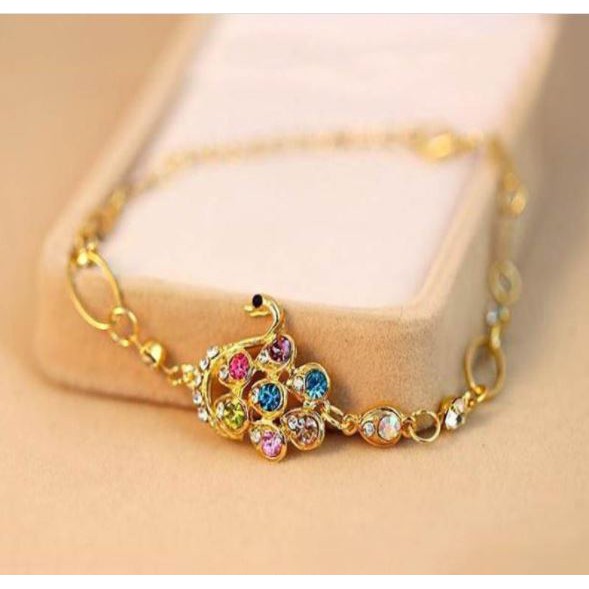 lắc tay nữ bạc kiểu chim công đính đá nhiều màu siêu cute