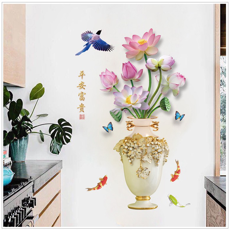 DECAL DÁN TƯỜNG BÌNH HOA PHONG THỦY 5