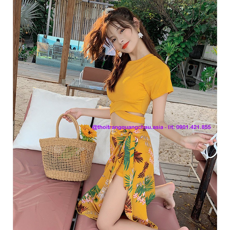 [Hàng Nhập] Đồ Bơi, Set bikini 3 mảnh, áo+quần kèm Váy choàng #028107 nữ tính