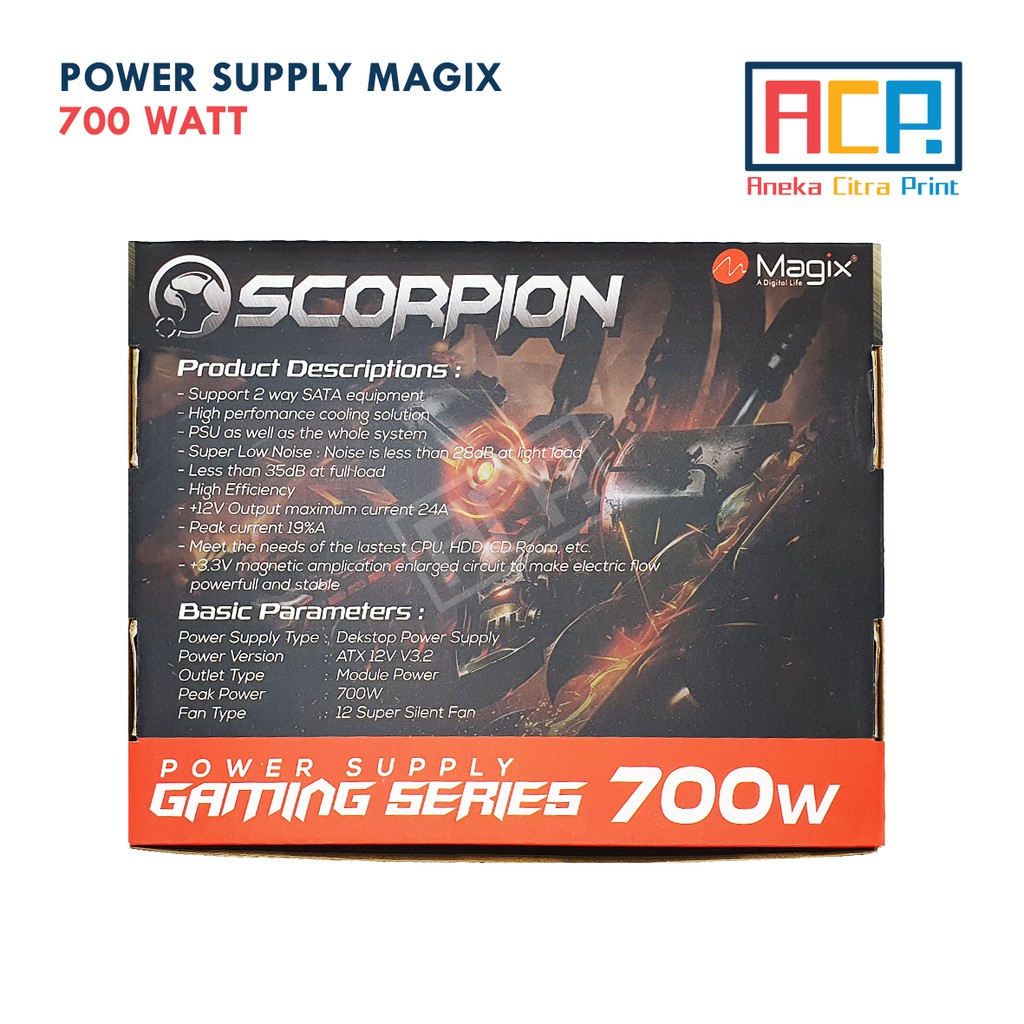 Nguồn Cấp Điện Cpu - Magix Scorpion 700 Watt - 8 Pin - Quạt 12 cm + Cáp Nguồn Cpu