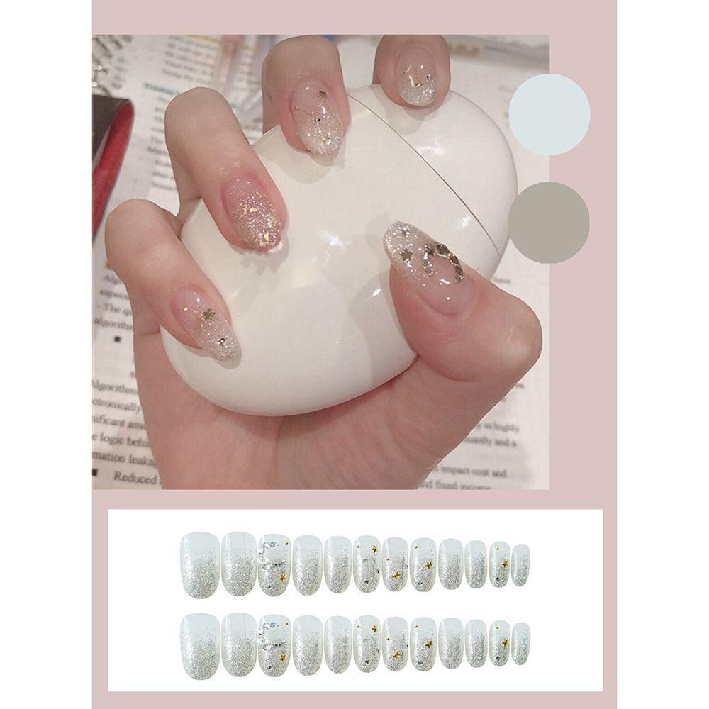 Hộp 24 Móng Tay Giả Đính Kim Tuyến Lấp Lánh Thời Trang Cho Nữ