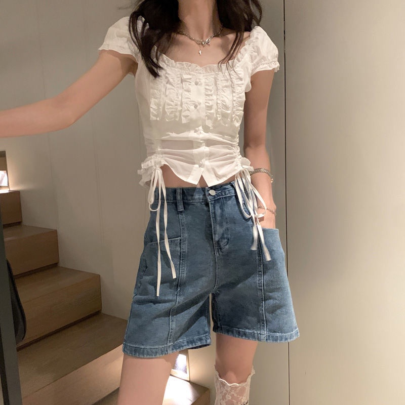 Quần Jean Dài Ống Rộng Lưng Cao Màu Sắc Đơn Giản Dễ Phối Đồ Thời Trang Mùa Hè Cho Nữ