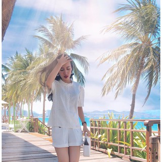 Áo Linen Phối Ren Thêu