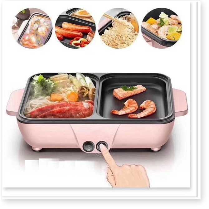 Nồi Lẩu Kiêm Nướng 🥘 2in1 Mini Hàn Quốc🥘 Bếp Lẩu Nướng Đa Năng Cao Cấp💯[ tặng kèm khăn lau nhà bếp ]