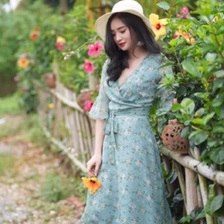 VÁY XANH NGỌC THẮT NƠ EO