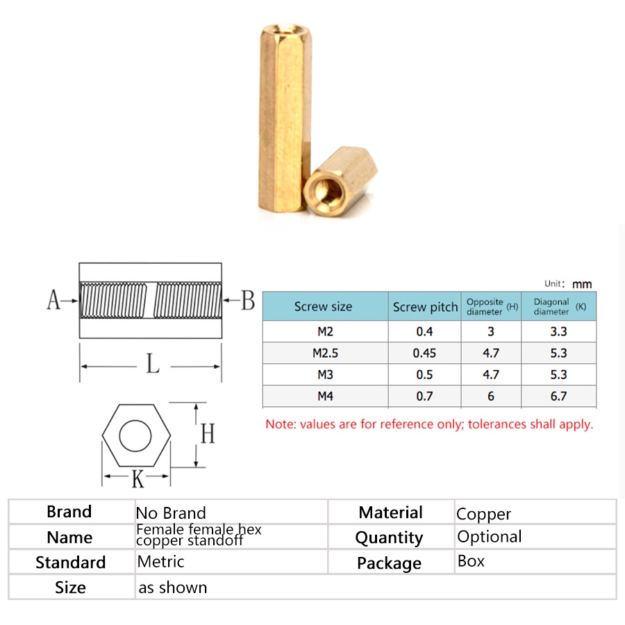 Ốc Lục Giác m2 m2.5 Bằng Đồng 3mm-40mm