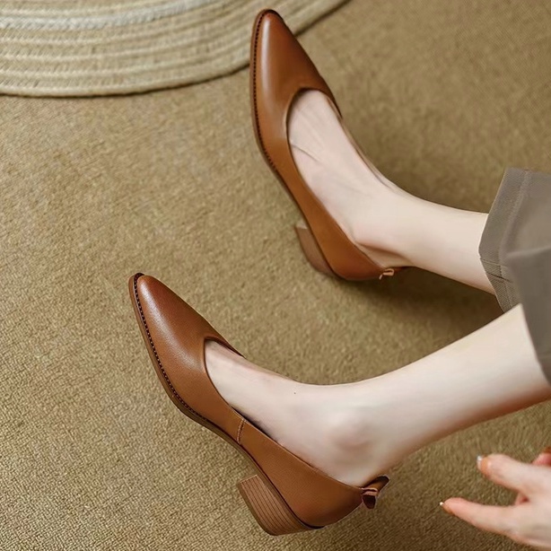 Giày Búp Bê Bằng Da Mềm Mũi Nhọn Đơn Giản Dễ Phối Đồ Cho Nữ