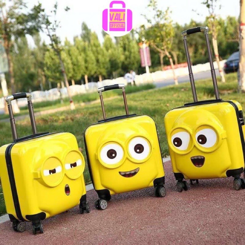 Vali Du Lịch Minion 18 Inch Xinh Xắn Cho Bé Tặng Bộ 3 Mặt Ngỗ Nghĩnh Thay Đổi Hàng Có Sẵn