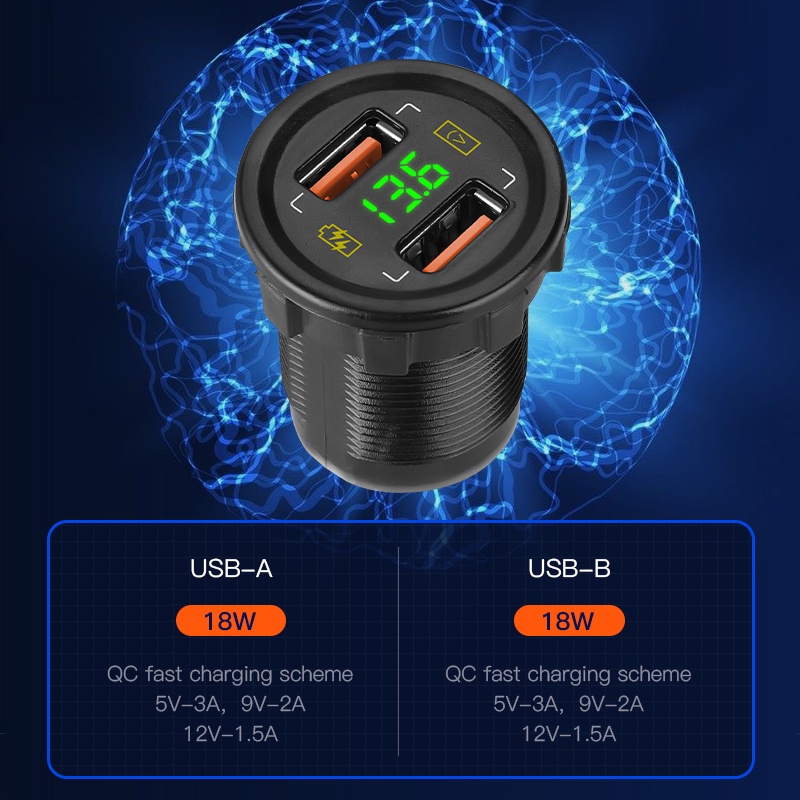 Tẩu Sạc Nhanh QC3.0 Hai Cổng Usb 12V Sang 5V 36W Chống Thấm Nước Cho Xe Hơi / Xe Máy / Tàu Thuyền RV