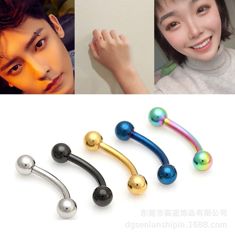 Khuyên Tai Cong Xỏ Cơ Bản Khuyên Lông Mày Thép Titan Không Gỉ