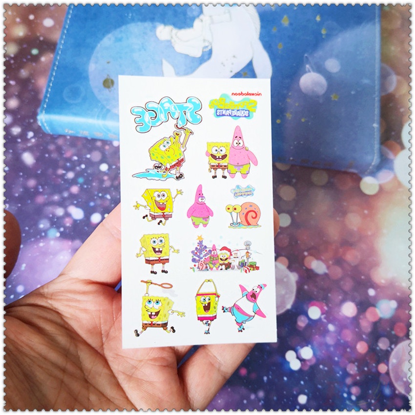 Miếng xăm dán tạm thời mini không thấm nước in hoạt hình Spongebob Squarepants