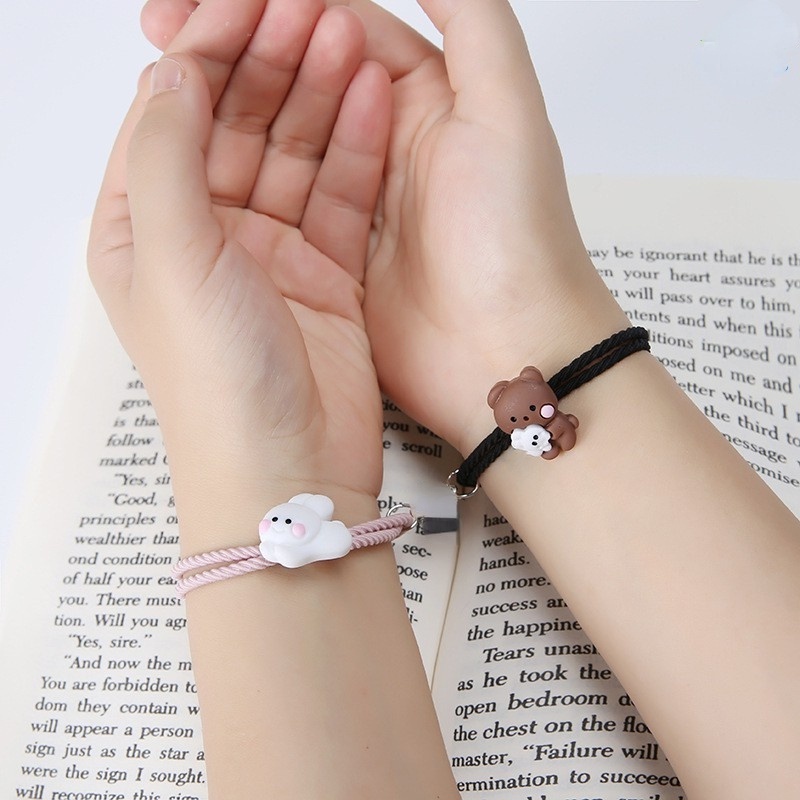 Vòng tay bện dây mặt hình gấu/ thỏ thiết kế dễ thương cho nữ