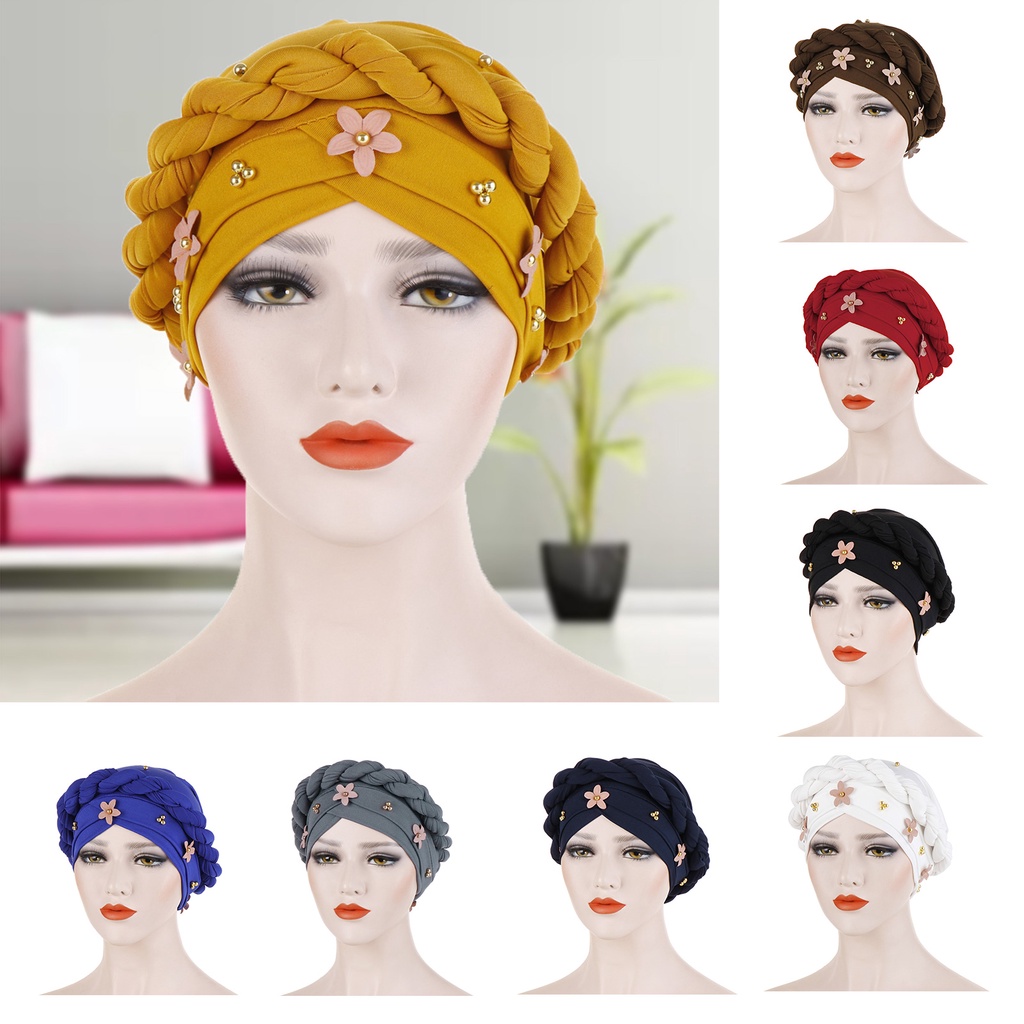 Mũ Turban đính hoa ngọc trai giả đa năng trang trí tóc cho người lớn