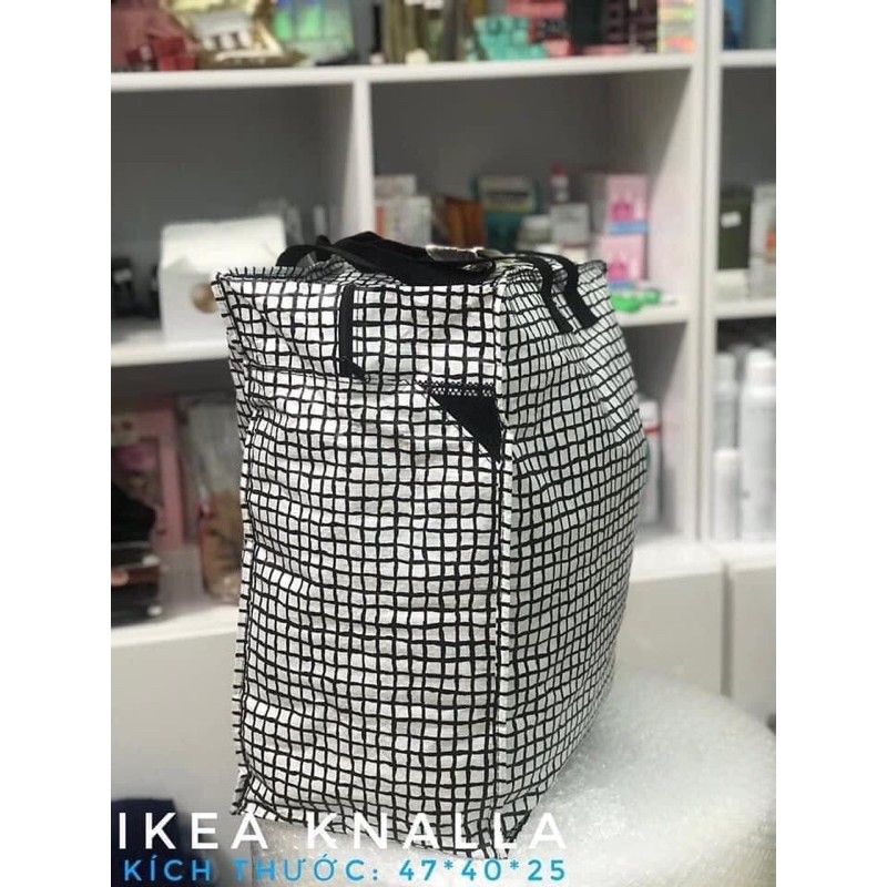 Túi đựng chăn màn quần áo dáng cao Knalla I.kea - kẻ trắng