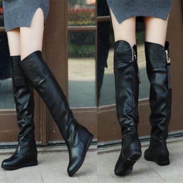 Boots da cổ cao cao cấp có khoá kéo tiện lợi