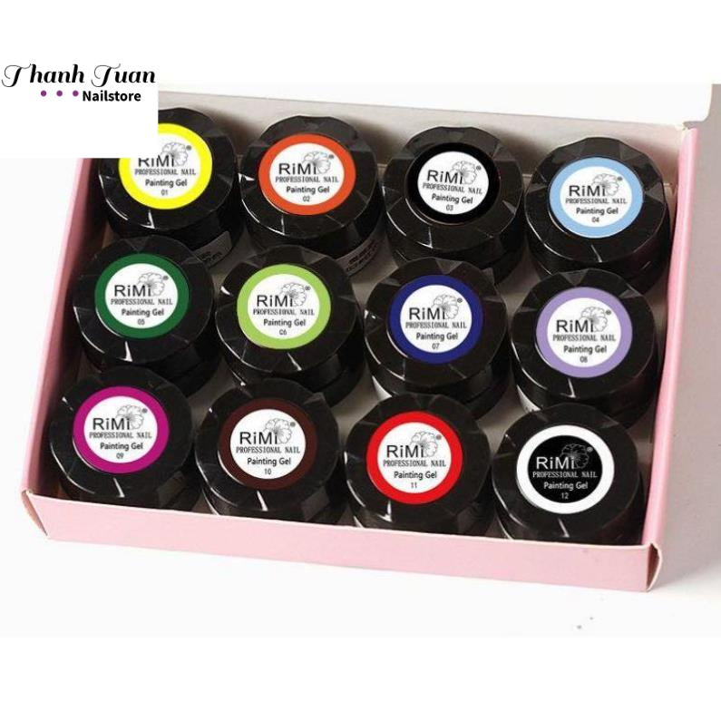 Gel vẽ nail RiMi set 12 màu chuyên vẽ móng tay nghệ thuật ( chính hãng )  - Phụ kiện đồ nail
