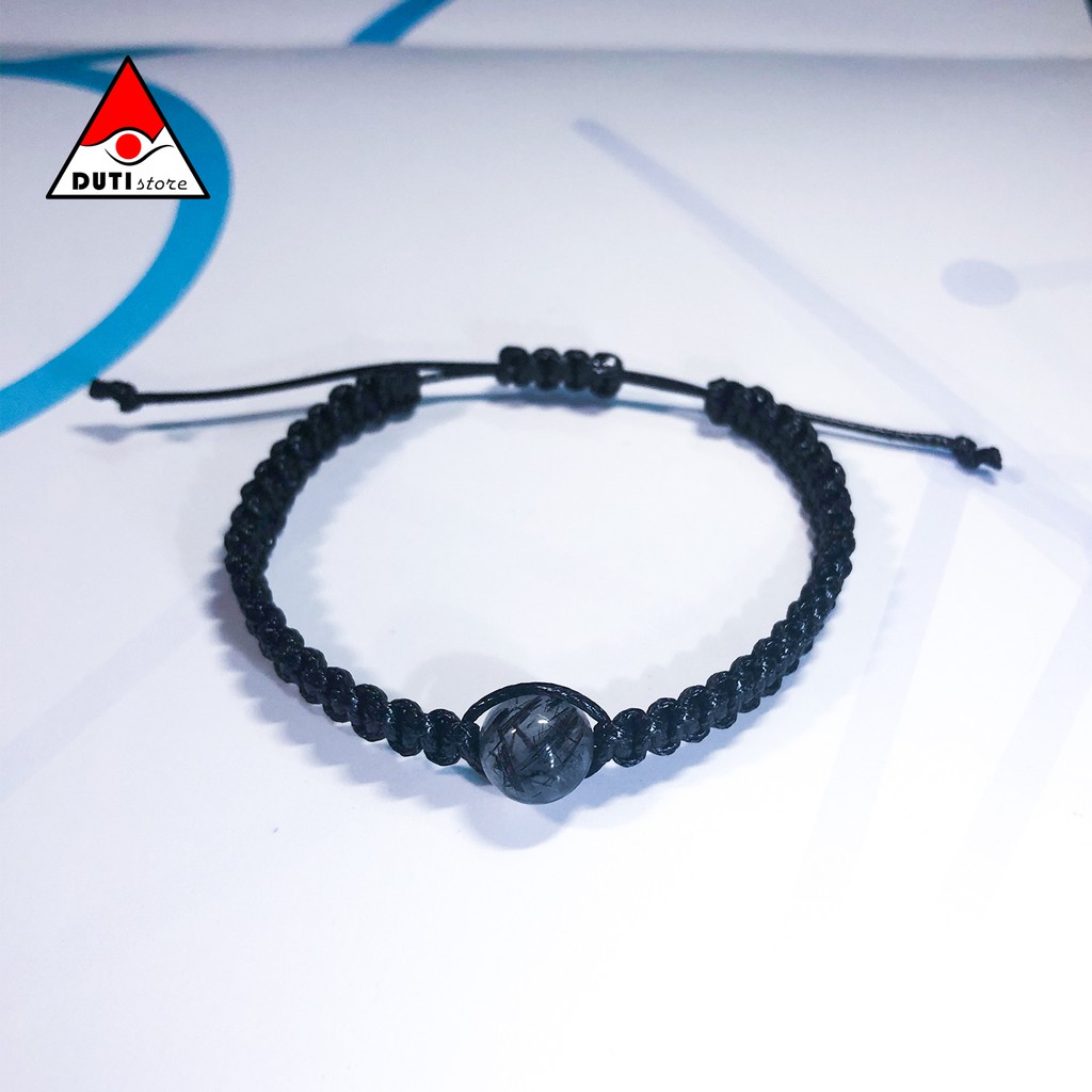 Vòng Tay đan mix đá T.Anh tóc đen 10ly DutiOS VTA001 cho nam nữ kiểu dây rút