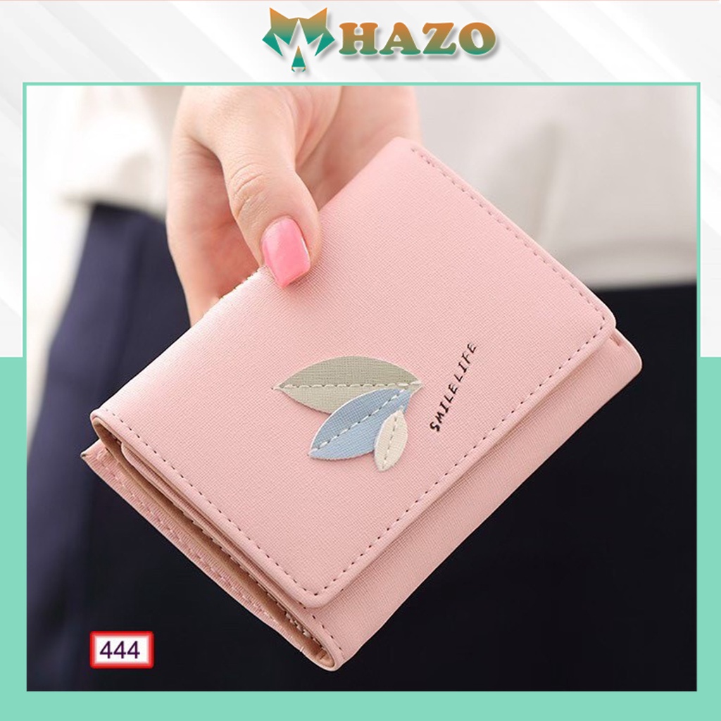 Ví Ngắn Nữ Cầm Tay Gấp Ba Thêu 3 Chiếc Lá 444 Thời Trang Siêu Đẹp - Hazo