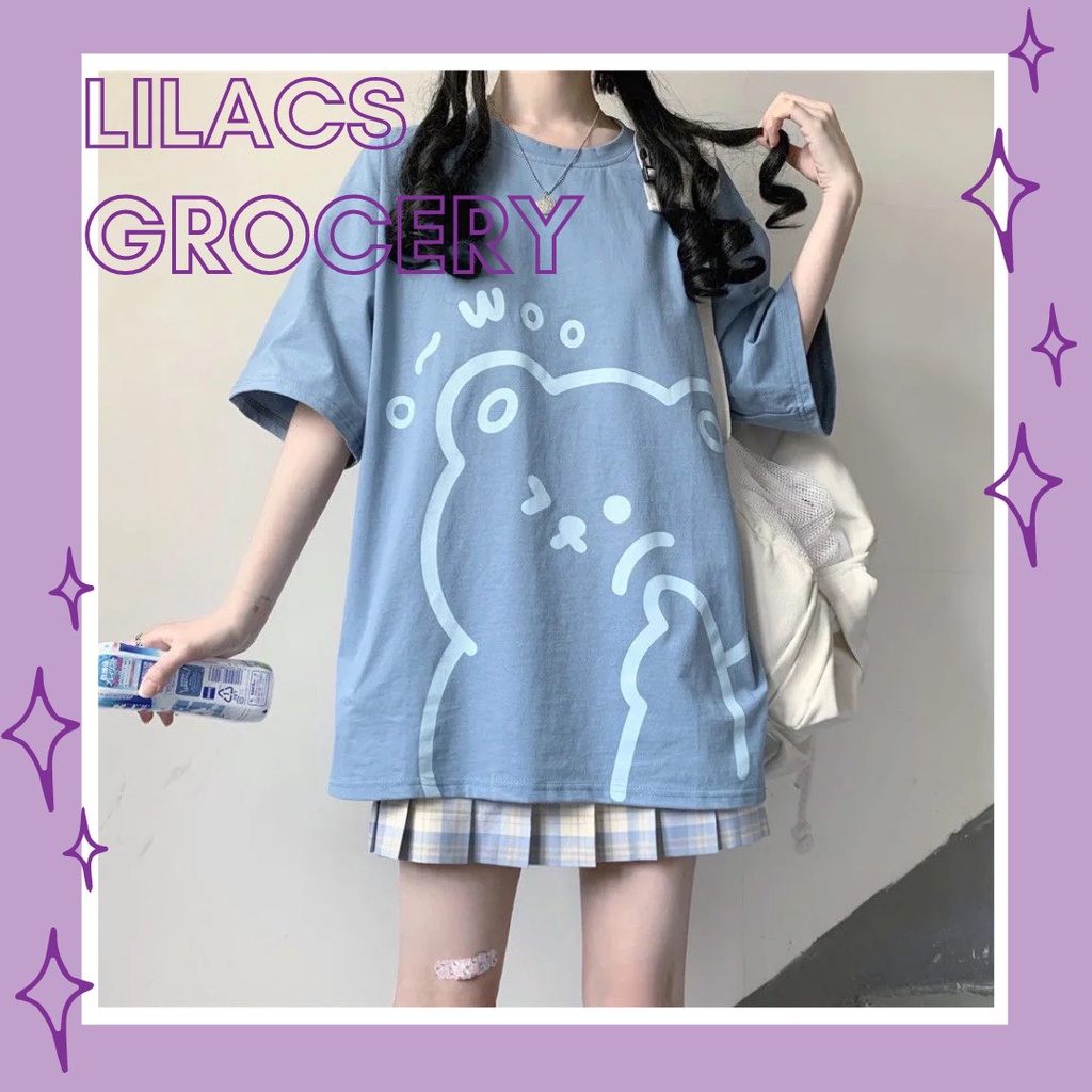 Áo Phông Xanh Dương Gấu Béo Phong Cách Nữ Sinh JK ulzzang Xinh Xắn Dễ Thương