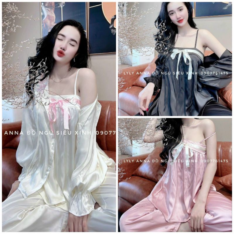 Đồ bộ nữ cao cấp Combo 3 món siêu sang Đồ bộ nữ mặc nhà chất lụa mềm mịn mặc mát