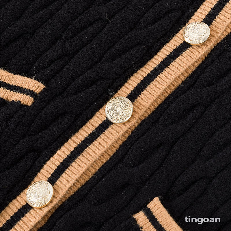 Áo khoác len cardigan đen viền nâu tingoan AMANDA CARDIGAN/BL | BigBuy360 - bigbuy360.vn