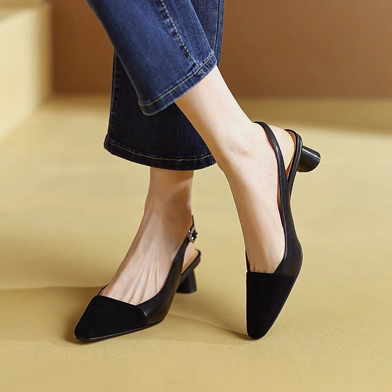 Giày cao gót nữ 5p bít mũi dáng sandal slingback captoe sang trọng gót cách điệu mới nhất GUUEM - GCL123