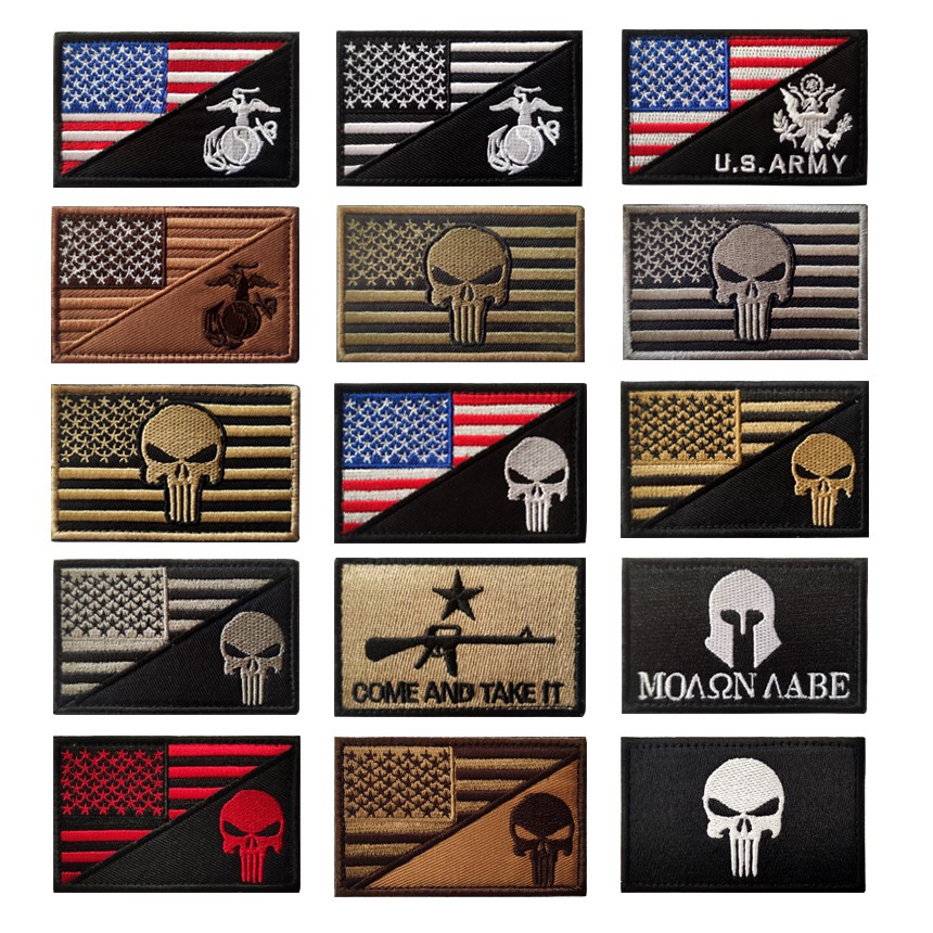 Huy Hiệu Thêu Hình Cờ Mỹ Punisher Băng Cánh Tay Phong Cách Quân Đội
