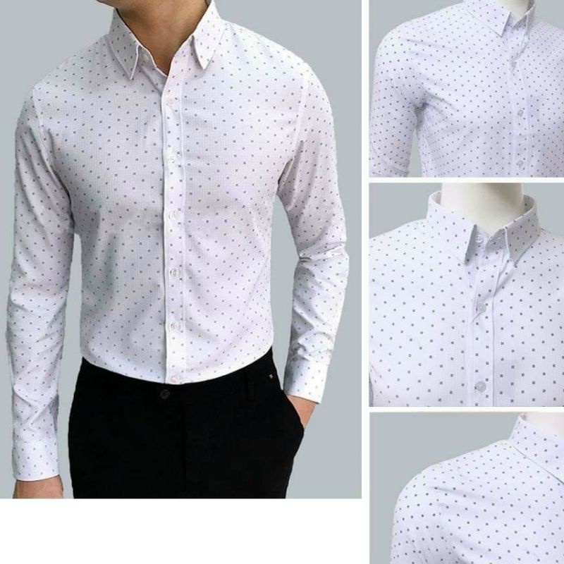 Áo Sơ Mi Nam Dài Tay Họa Tiết Chấm Bi Nhỏ Chất Đẹp Dáng Ôm Cổ Bẻ Phong Cách Hàn Quốc MTSTORE