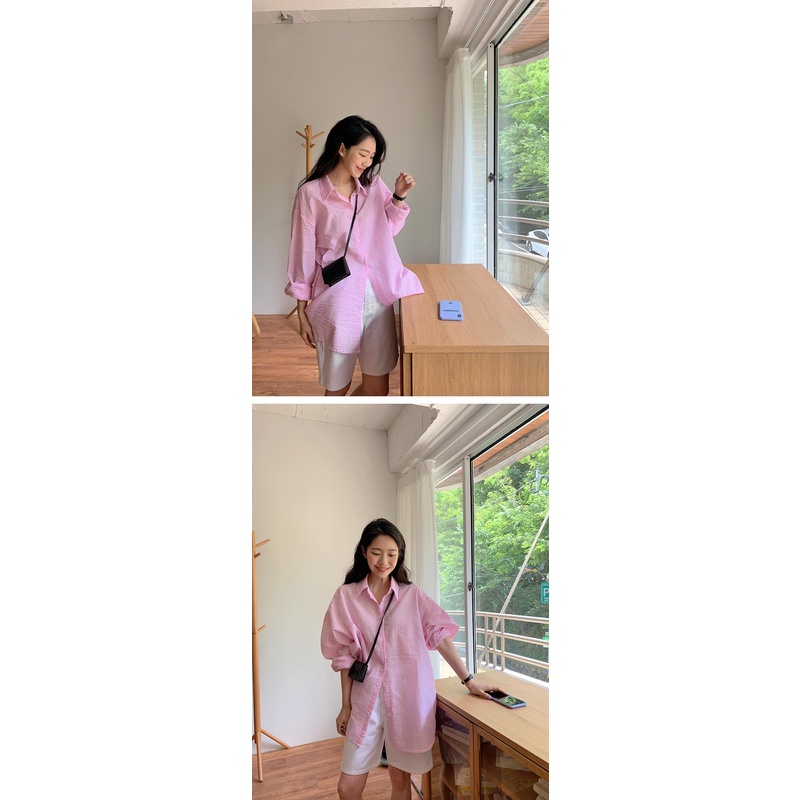 Áo Sơ Mi Caro Tay Dài Dáng Rộng Phong Cách Hàn Quốc Cho Nữ