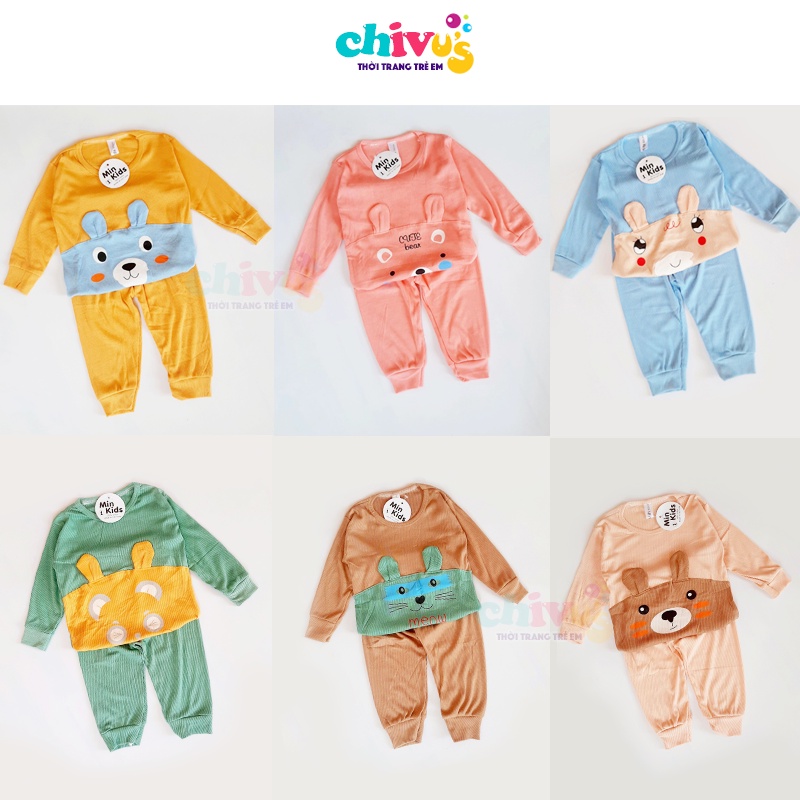 Bộ cotton tăm cho bé CHIVU'sKID bộ dài tay cho bé trai bé gái chất len tăm họa tiết ngộ nghĩnh đáng yêu