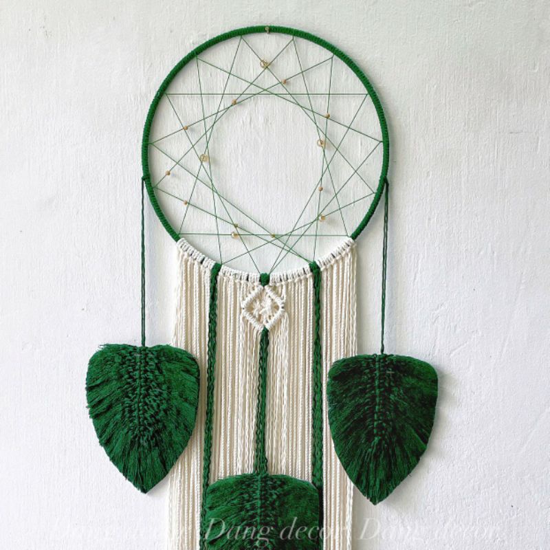 [FOLLOW US GIẢM 30K] Dreamcatcher xanh rêu trang trí nhà cửa phong cách Boho (hình shop tự chụp)