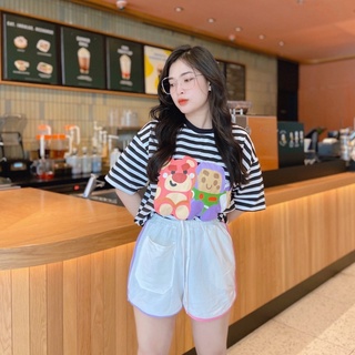 Set Đùi Gấu Dâu Quần Trắng