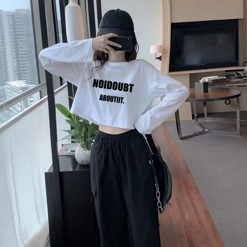 Áo Thun Lửng Tay Dài Dáng Rộng Thiết Kế Đơn Giản Phong Cách Hàn Quốc