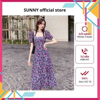 Váy hoa nhí, đầm xòe vintage cổ vuông vải lụa, mặc được 2 kiểu dễ thương - form chuẩn, may kĩ