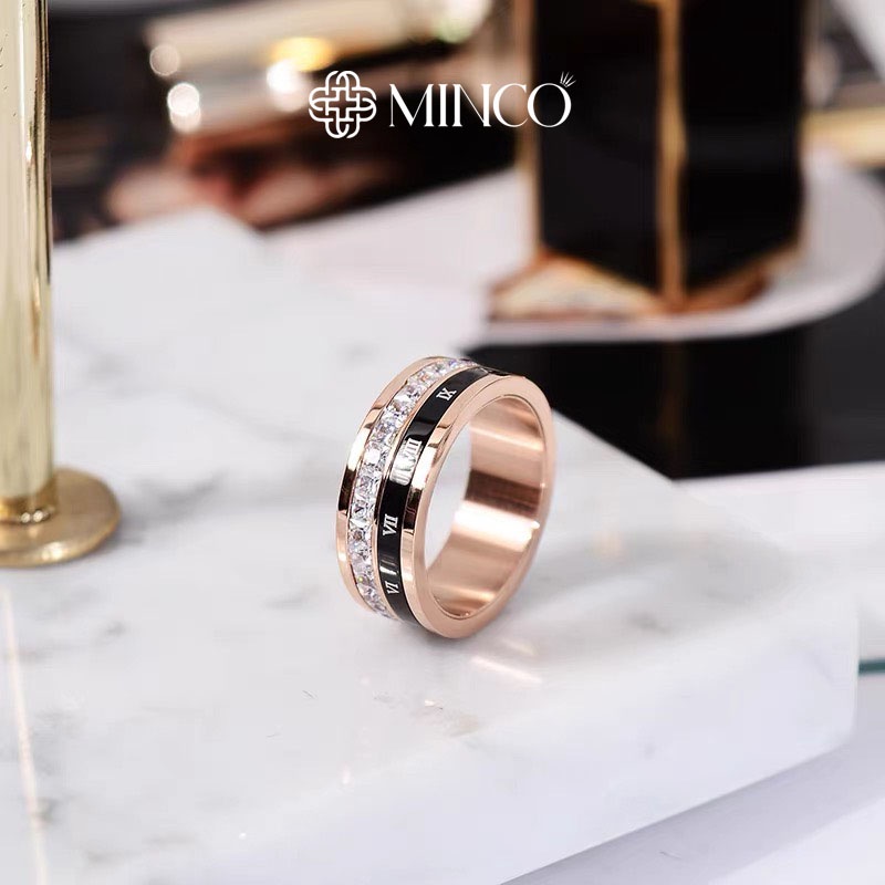 Nhẫn Nữ La Mã Bản Xoay Màu Vàng Hồng 14k Minco Accessories cách điệu phụ kiện thời trang unisex NT22