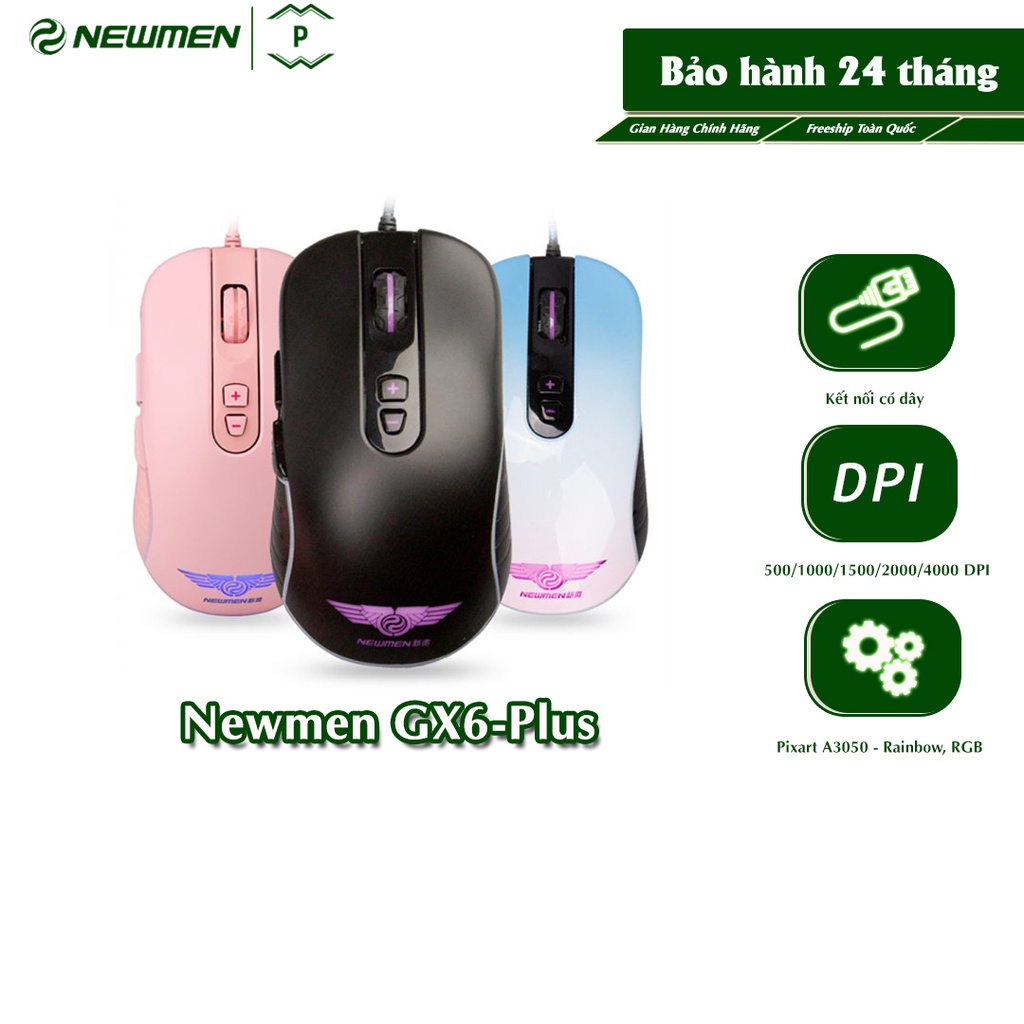 Chuột gaming có dây chuyên nghiệp Newmen GX6-Plus,4000DPI,Chipset A3050,LED RGB 16,8m-Hàng chính hãng,BH 24 tháng