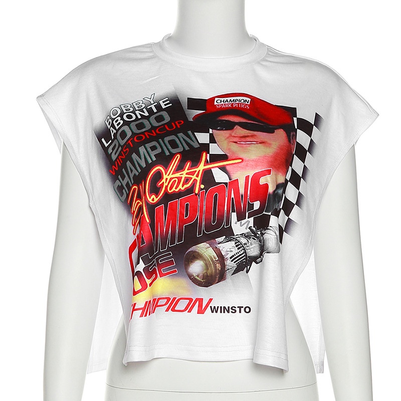 Áo Croptop Cổ Tròn Dáng Rộng In Họa Tiết Cá Tính Cho Nữ