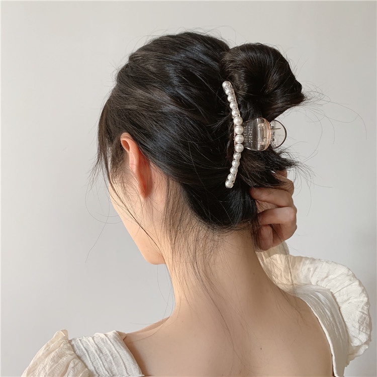 Kẹp tóc hình vuốt cá mập đính ngọc trai nhân tạo thời trang Hàn Quốc 2021