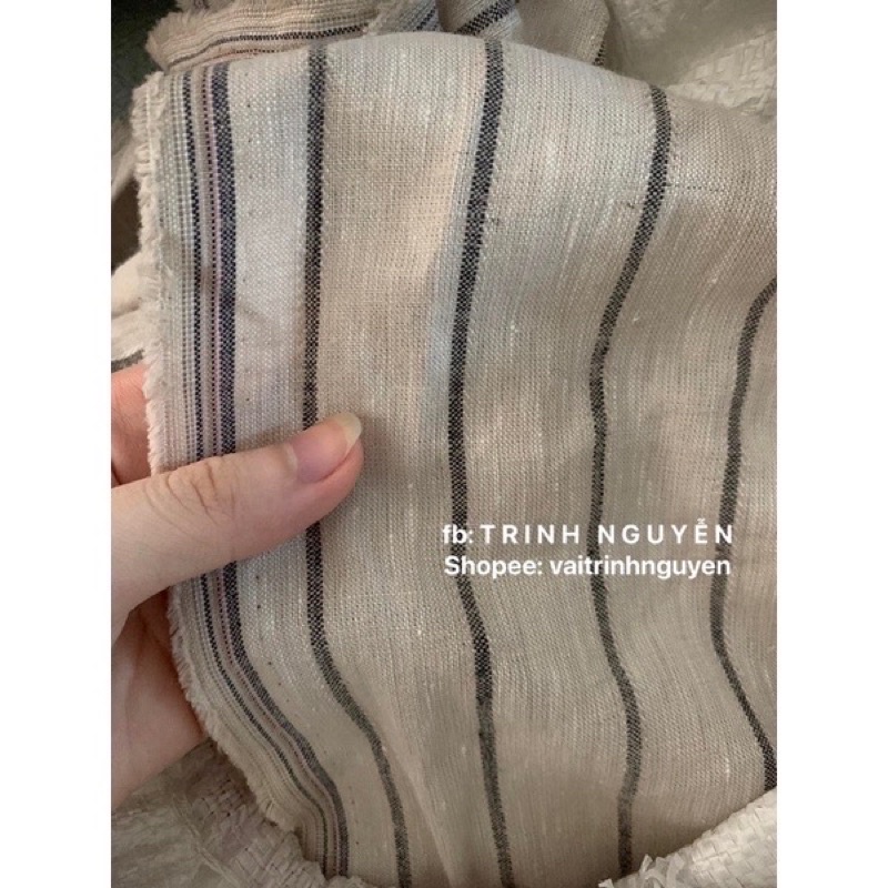 Vải Linen Tưng Sọc Xám MAO TRÚC