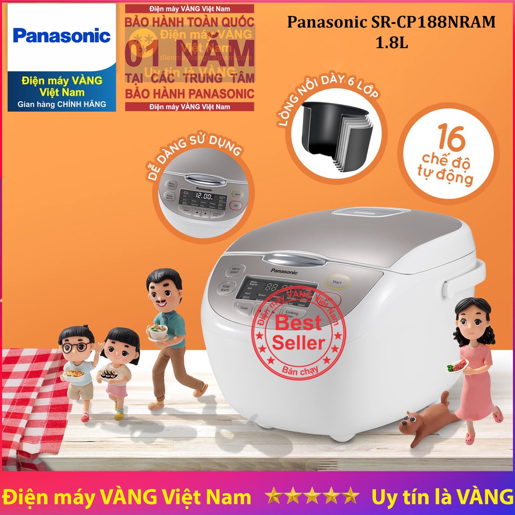 Nồi cơm điện tử new 2022 Panasonic SR-CP188NRAM dung tích 1.8 lít, 16 chế độ nấu, lòng nồi dày 4mm