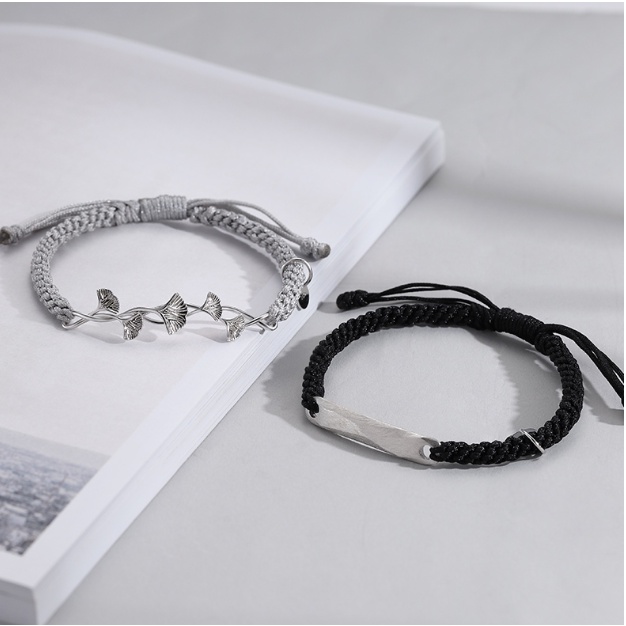 Vòng tay đôi, Lắc tay hình Lá Bạch Quả ý nghĩa vạn năm hạnh phúc có dây rút phong cách Hàn Quốc chất liệu Bạc 925 Kratos
