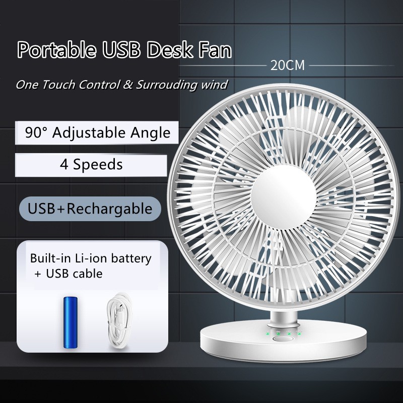 Quạt để bàn có thể điều chỉnh sạc USB 4 tốc độ 1800mAh phù hợp với gia đình/ văn phòng/ du lịch | BigBuy360 - bigbuy360.vn
